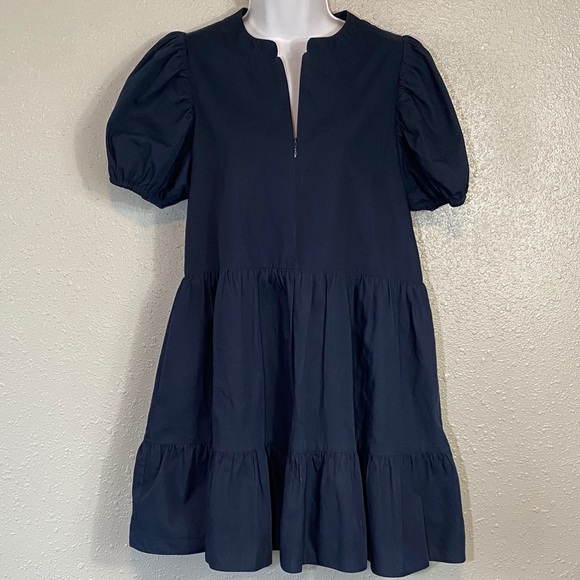 Elegant Navy Puff Sleeve Mini Dress - Picture 2 of 7